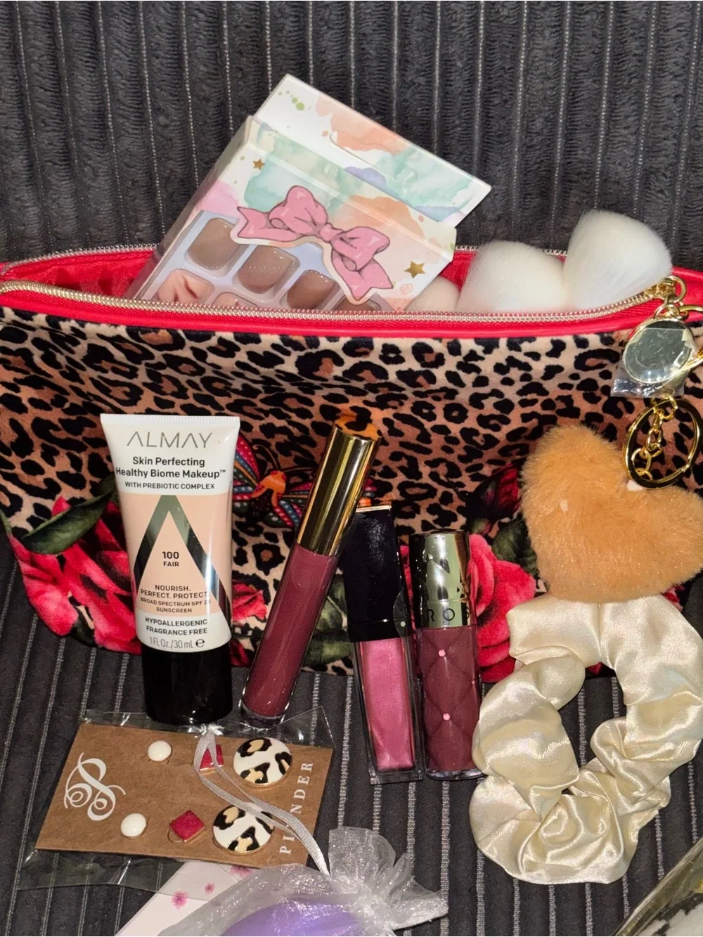 Estee Lauder Leopard Print Makeup Bag with Pink Trim
